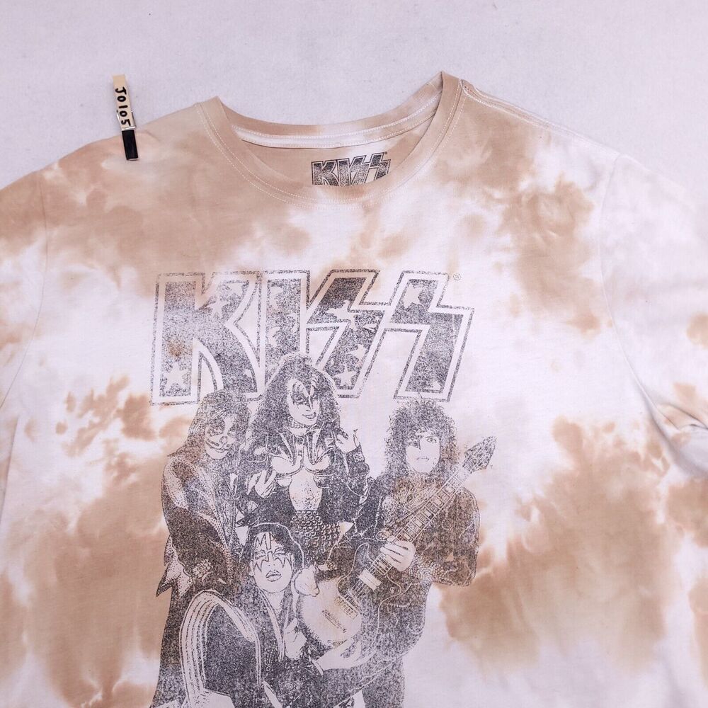 Kiss Short Sleeve Casual Graphic T Shirt Adult Mens Size Large L White Beige
